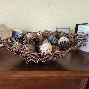 Bronzed Woven Basket with Decorative Accents